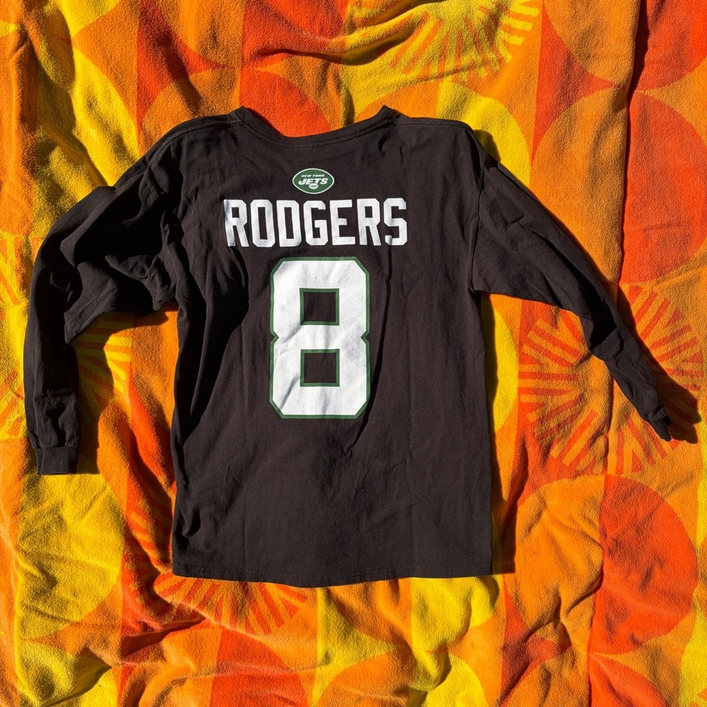 Aaron Rodgers #8 New York Jets Black Long-sleeve Shirt Kid’s Youth Large
